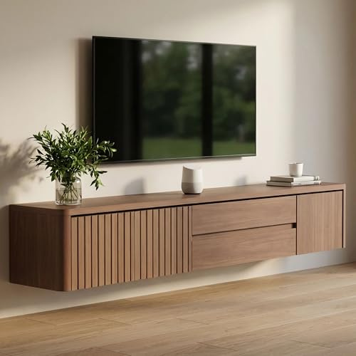 Cyclauricate TV Schrank Board Sideboard Fernsehtisch Fernsehschrank 180 cm Hängend Gefräste (Walnuss)