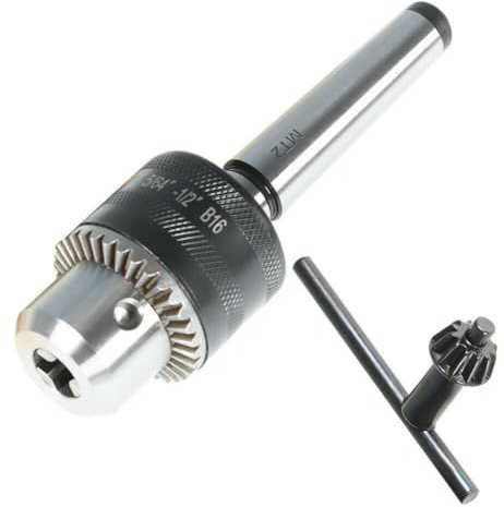 EasyByMall Portabrocas con eje cónico Morse MT2 y llave, capacidad de 5/64 a 1/2 pulgadas para perforación de contrapunto de torno