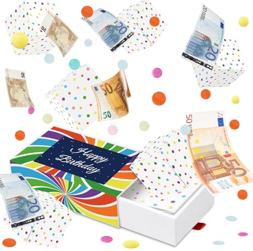 Giftota Geldgeschenke Geburtstag - DIY Geschenkbox Geburtstag Pop Up Explosionsbox mit Konfetti - Überraschungsbox Geburtstagsgeschenk für Männer Frauen (Bunt)