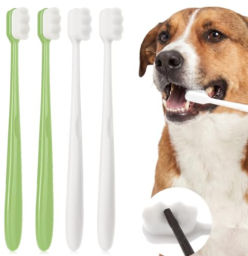 Paquete de 4 cepillos de dientes suaves para perros y gatos, cepillo de | Cerdas ultrasuaves, cabeza ondulada, para mascotas medianas a grandes, fácil limpieza dental