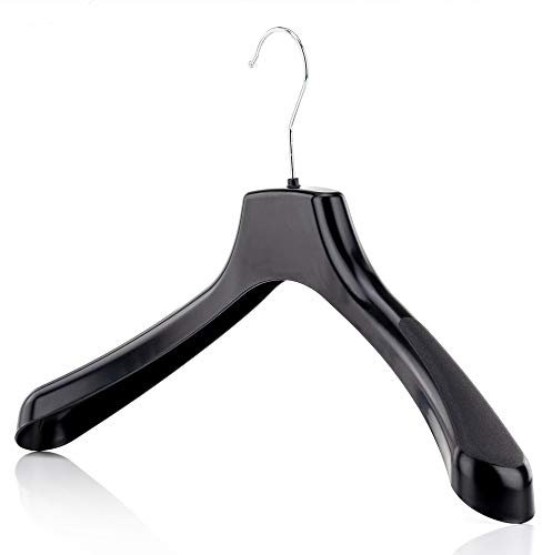 HANGERWORLD 10 Pack Broad Shoulder Black Plastic Coat Hangers - 42.5cm Wide with 4cm Thick Shoulders, Non-Slip Clothes Hanger