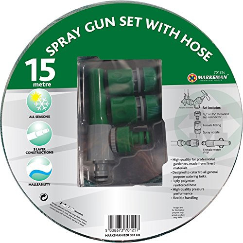 BARGAINS-GALORE 15M HOSE PIPE SPRAY GUN REINFORCED GARDEN WATERING 50FT + FITTINGS NOZZLE METRE FOOT NEW | PROFESSIONAL GARDENING | STRONG DURABLE LONG LASTING
