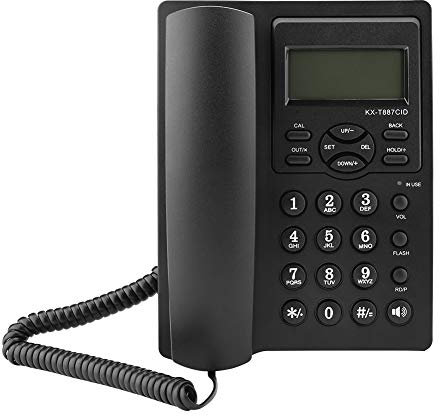 VBESTLIFE Telefono Fisso, Display LCD a Composizione Rapida Telefono a Filo con Vivavoce Allarme a 3 Gruppi Telefono cablato per Ufficio/casa/Hotel(Nero)