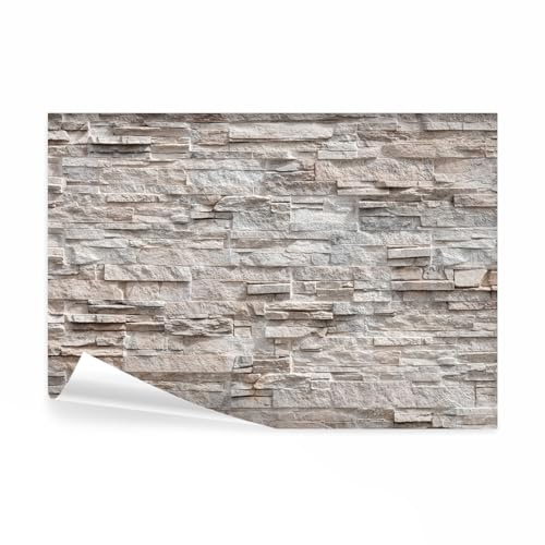 decomonkey - Papier Peint Panoramique Mur de Pierre 350x256 cm - Décoration murale moderne – Tapisserie décorative pour chambre salon - Fond de texture de pierre de ville beige