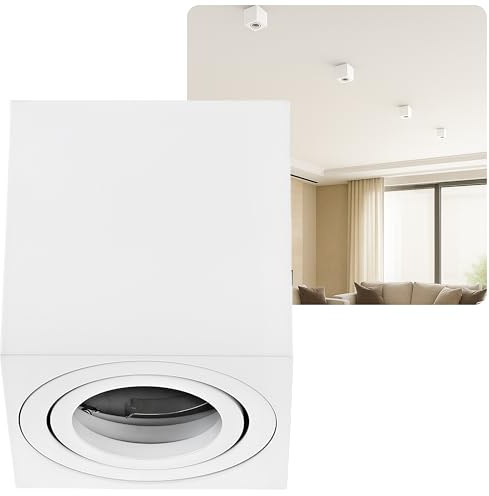 Sweet Led Aufbauleuchte Aufbaustrahler Deckenleuchte Aufputz mit GU10 Fassung 230V Alu-gebüstet schwenkbar Deckenleuchte Strahler Deckenlampe Aufbau-lampe Downlight aus Aluminium (Eckig-Weiss)