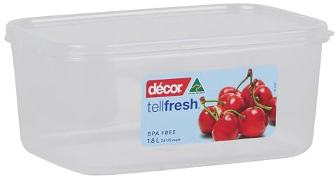 Décor 1.8L Tellfresh Airtight and stackable modular Oblong Food storage container. Graduated measure feature, BPA Free. Dishwasher, Microwave and freezer safe