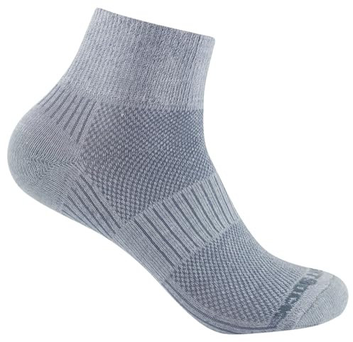 Wrightsock - 1 Paar Herren/Damen Profi Sportsocke, Laufsocke, Modell Coolmesh II mit leichtem Grau, Anti-Blasen-System, doppel-lagig, Quarter (knöchelhoch), Gr. L