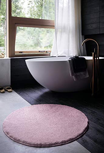 Wecon Home Joris getufteter Badteppich, 90 cm rund, rosa | Badematte, kuscheliger Flauschiger weicher Flor, rutschfest und waschbar
