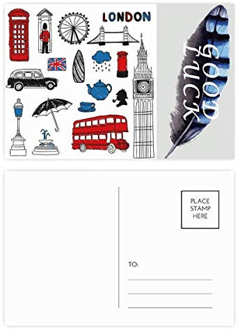 London Big Ben Booth Rain Briefkasten Lucky Feather Postkarten-Set Dankeskarte Versandseite 20 Stück