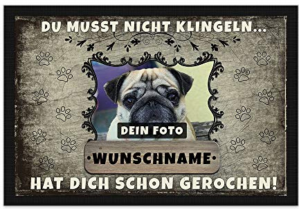 Print Royal Personalisierte Fußmatte Bedrucken mit Wunschfoto und Hundename - individualisierbar - selbst gestalten - als Geschenkidee - rutschfest - EIN Hund 60 x 40 cm