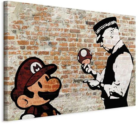 murando - Akustikbild Banksy Super Mario Mushroom Cop Bilder Akustikschaum Hochleistungsschallabsorber Schallschutz Leinwand 1 tlg Wandbild Raumakustik Schalldämmung Street Art