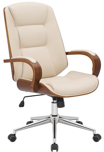 CLP Bürostuhl Yankton Kunstleder I Chefsessel Mit Lehne I Höhenverstellbarer Schreibtischstuhl Mit Chromgestell - Farbe walnuss/Creme
