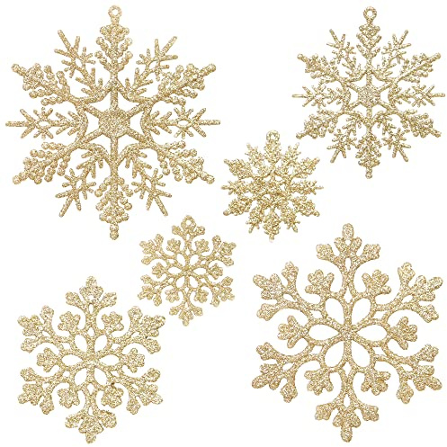 Sea Team 36 STK mehrgrößen Glitzer Schneeflocken Baumschmuck Gold