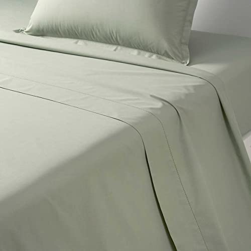 Desforges - Drap Plat 240 x 300 cm en Percale de Coton Vert uni 80 Fils/cm², Alcove