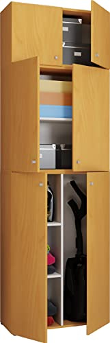 VCM Holz Besenschrank | 6 Fächer | Maße: H. 223 x B. 70 x T. 39 cm | Haushaltsschrank | Mehrzweckschrank | Aufsatz mit Zwei Türen - Lona