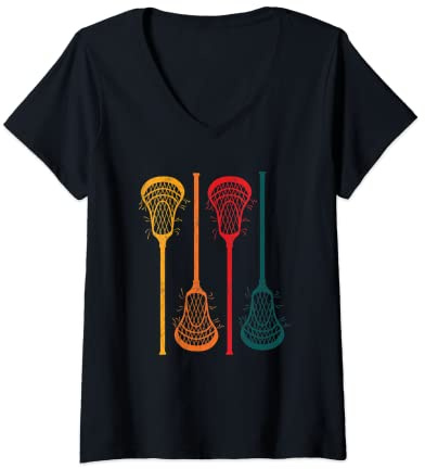 Womens Lacrosse Retro Shirts Vintage Lacrosse Lax Helmet Sticks V-Neck T-Shirt