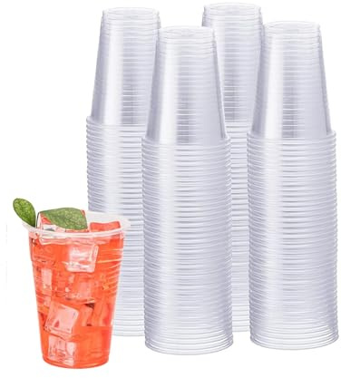 HOMESHOPA Clear Plastic Cups, 100 Pack One Pint (20oz/568ml) Disposable Patry Drinking Glasses for Beer, Water, Juice, Kitchen Tumbler for Camping, Travel, Picnic, Parties, Events and Celebrations