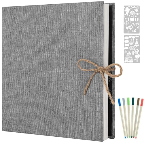 AIOR Selbstklebende Fotoalbum Einkleben und zum Selbstgestalten, Groß Leinen Fotoalben Retro Scrapbook 60 Weißen Seiten, Geburtstag Jahrestag Geschenk, 33x32cm (Grau)