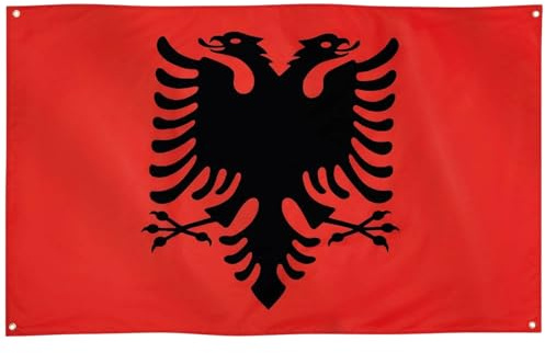 Runesol Bandiera Albania, 91 x 152 cm, 3 piedi x 1,5 m, 4 occhielli, occhiello in ogni angolo, bandiera albanese, bandiera dell'Albania, Flamuri i Shqipërisë, bandiere premium, interno, esterno