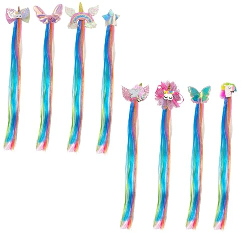 8 Stück bunte Perücke Haar Zubehör, Mädchen synthetische Perücken, Kinder bunte Zopf Perücken, Bogen Haar Zöpfe, spielen Leistung Zubehör, Clip auf Regenbogen Farbe Perücke Haar Zubehör