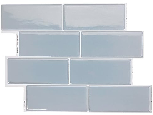 Smart Tiles Klebefliesen, Metro Taubenblau, 29,34x21,28 cm | 5er-Pack (0,26 m²), Glänzend, Hitze-/feuchtebeständig, Emissionsarm A+, Küche/Bad, Ideal für Mieter, Hergestellt in Kanada