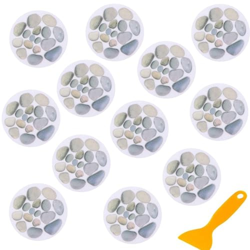 12 Stücke Badewannen Aufkleber Rund, Badewannen Aufkleber Selbstklebend, Bathtub Stickers, Premium Anti Rutsch Aufkleber, Selbstklebende Antirutsch Sticker with Scraper Tool für Dusche Rutschfeste