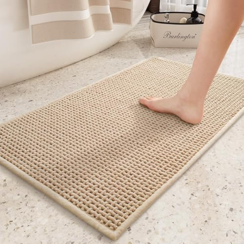 COLOR&GEOMETRY Ultraweicher Badteppiche rutschfest Waschbar, 40 x 60 cm Chenille Absorbierende Badvorleger Badezimmerteppich Schnelltrocknend, Beige Badematte für Badezimmer, Dusche, Badewanne