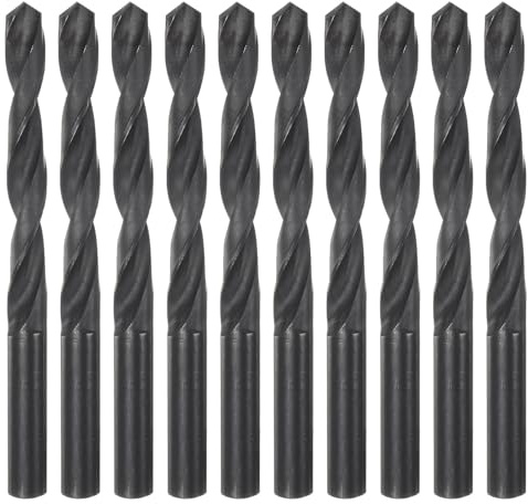 sourcing map 10 brocas Jobber de 12 mm con revestimiento de nitruro de acero de alta velocidad (HSS) 4241 brocas helicoidales para acero inoxidable, cobre, aleación de aluminio, metal, madera,