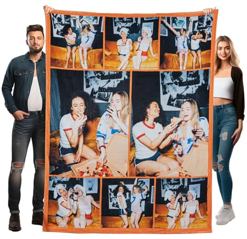 Stepdiy Personalisierte Decke, Fotodecke mit Eigenem Foto für Fotogeschenke, Decke mit Fotos für Personalisierte Geschenke Männer Frauen Mama Papa Freunde Opa Oma (8 Fotos)
