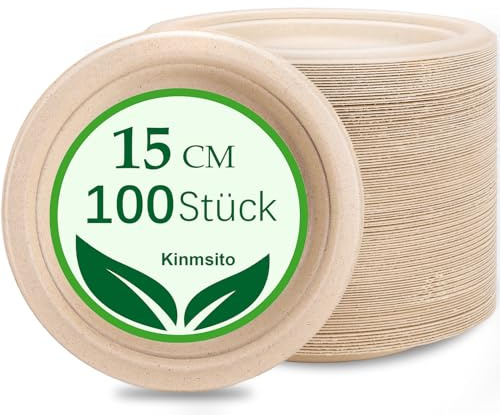 Kinmsito 100 Stück Einwegteller, Bagasse Pappteller, Braun, Rund, 15 cm | Einweg Teller, Einweggeschirr Klein, Robuste Dessertteller for Picknicks and Grillpartys