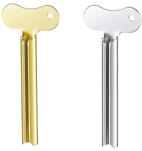 Dorytop 2PCS Toothpaste Squeezer Metal Tube Squeezer Key Stainless Steel Toothpaste Roller Tube Wringer Makeup Tube Squeezer (Gold+Sliver)
