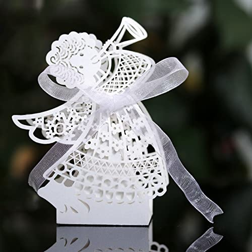 Azexcy 30 Stück Bonboniere Kommunion Konfektschachteln Verpackung Bonbonschachteln für Hochzeit Geschenkbox mit Band, Weiß