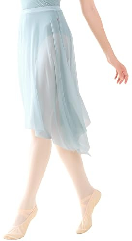Daydance Mesh Light Green Women Ballet Skirts Pull on Asymentrical Dance Skirts 22.5 inches Length (Below Knee)