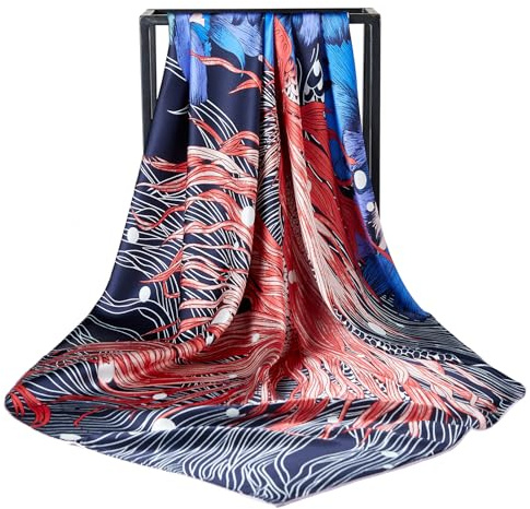 WUZININGLE 109,2 cm großes, quadratisches Seidenkopftuch, Flecken-Bandanas für Damen, 100 % Seide, Schal zum Haarwickeln bei Nacht