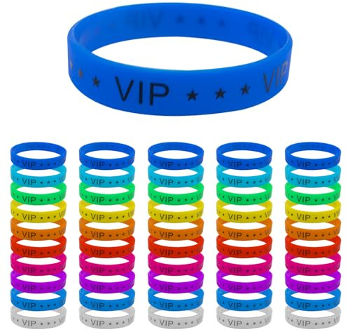 JINGHANGER 50 stycken VIP-armband av silikon, entréband, partytillbehör för evenemang entré VIP-fest, musikfestival, konserter (10 färger)