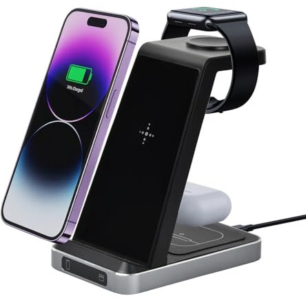 Litinliv 3 in 1 Wireless Charger, 15 W Fast Ladestation für Apple Watch und iPhone, Inductive Kabelloses Ladegerät für iPhone 15 14 13 12 11 Pro Max Samsung Huawei, iWatch Air Pods