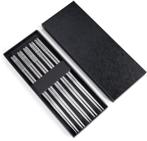 5 Paar Essstäbchen Edelstahl, Chopsticks Wiederverwendbare Spülmaschinenfest Stäbchen