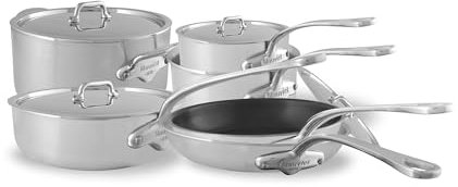 Mauviel M'Urban 3 Tri-Ply Brushed Stainless Steel 10-Piece Cookware Set With Cast Stainless Steel Handles, Made In France