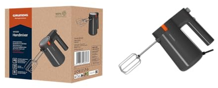 Grundig HM 5320 Handmixer, 425 W Leistung, 5 Geschwindigkeitsstufen + Turbostufe, Hochwertige Edelstahl-Aufsätze, Spülmaschinengeeignetes Zubehör, Grau/Terracotta
