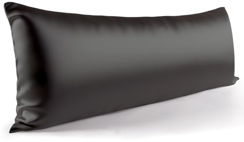 Zenssia Funda de almohada para dormir de lado, 40 x 145 cm, 1 unidad, de satén, suave como de seda, 40 x 145 cm, cuidado del cabello y la piel con cremallera, color negro