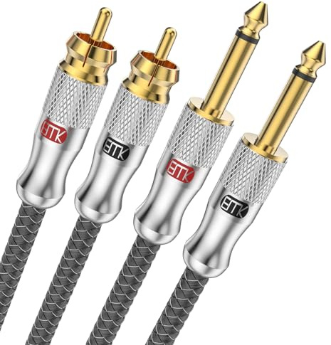 EMK Câble RCA vers 1/4 - Double RCA vers double TS 1/4 - Câble de connexion audio stéréo TS pour home cinéma, amplificateur, guitare, clavier, piano, table de mixage, lecteur DVD, haut-parleur - 1,5