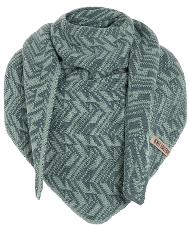 KNIT FACTORY - Dreiecksschal Josh - Damen Strickschal mit Wolle - Umschlagtuch für den Herbst und Winter - Winterschal - Dreieckstuch - XXL Schal - 200x70 cm - Laurel/Stone Green