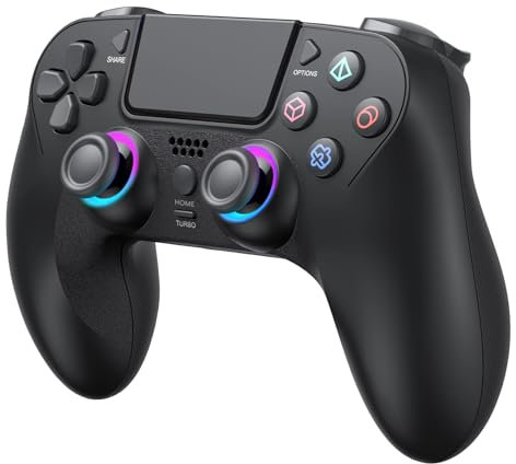 Wireless Controller für PS4, Game Controller Kompatibel mit PS4/Slim/Pro/PC, Gamepad mit 7 RGB LED/Dual Vibration/6 Achsen Gyro Sensor/950 mAh Akku/Touchpad/Headset Jack, Präzise Kontrolle Joystick