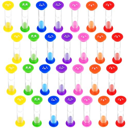 HOSTK - 28 clessidra per timer, 2 minuti, orologio in vetro di sabbia colorato, orologio in vetro di sabbia carino, 7 colori, timer per spazzolino da denti per bambini in aula, gioco casa