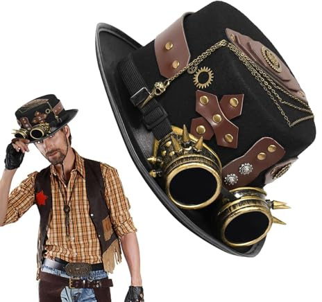 Ahuuen Chapeau Steampunk Haut de Forme Gothique Vintage Halloween Cosplay Costume et Accessoires d'Habillage