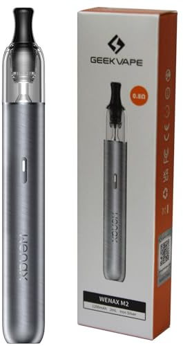 GEEKVAPE Wenax M2 Kit 0.8ohm (14-16W) Costruito in 1200mAh Batteria Vape Fit wenax M1 Cartuccia MTL/Auto Draw Vaporizzatore Attivato 2ml No Nicotina (Argento lron)