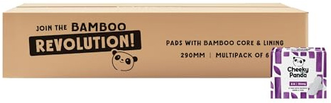 The Cheeky Panda Organic Sanitary Towels for Women – Heavy Flow – 6 Packs, 12 Organic Pads Per Pack - with Bamboo Pads and Core