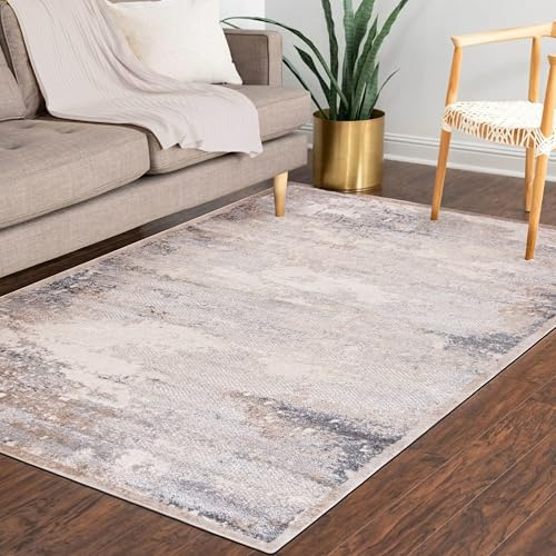 Mazovia Alfombras - Moderno Abstracto Alfombras - Alfombras para Salón, Dormitorio, Comedor, Despacho - Pilas Cortas Rectángulo - Certificado Oeko-Tex - Elegante Alfombras - Beige Gris - 80 x 150 cm