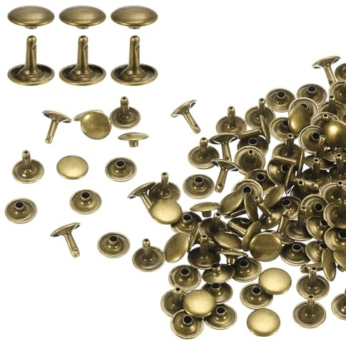 QUARKZMAN 60er Set Leder Nieten 12x12mm Runde Doppelkappe Tubular Metall Hohlnieten Spitznieten Zubehör Schraubnieten Rücknieten für Lochzange Gürtel Dekoration Kleidung Handwerk (Bronze)