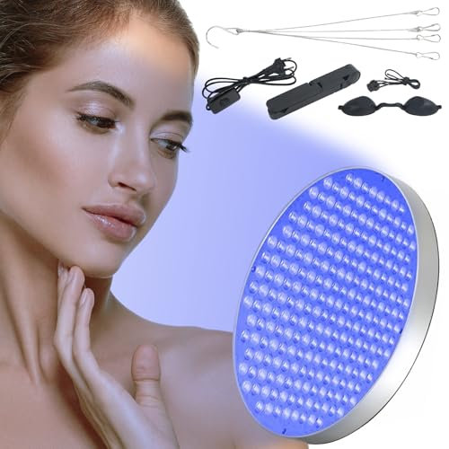 Lámpara Bronceadora,50W 460nm Bronceador Facial Solarium para el Hogar,Home Lámpara Autobronceador Facial y Cuerpo 250 LEDs con Gancho para Colgar y Proteccion Ocular